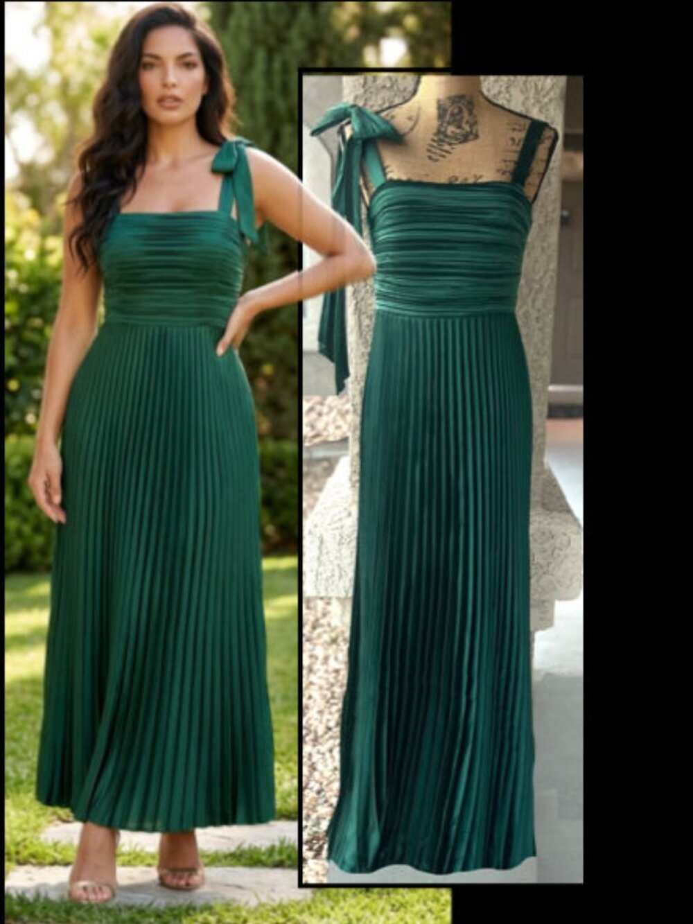 Lulus Gorgeous Purpose Emerald Satin Pleated Sleeveless Bow Maxi Dress Size XL